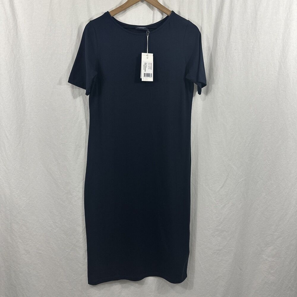 Holbrook Sweden Vera Tee Navy Blue Shirt Dress Womens Sz M Coastal Beach Comfort